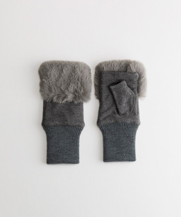 ORuKuBET  フェイクファー付きフィンガーレスグローブ(WOMEN) グレー