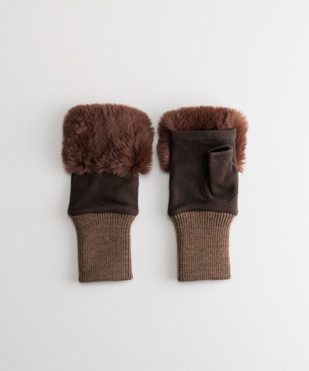 ORuKuBET  フェイクファー付きフィンガーレスグローブ(WOMEN) ダークブラウン