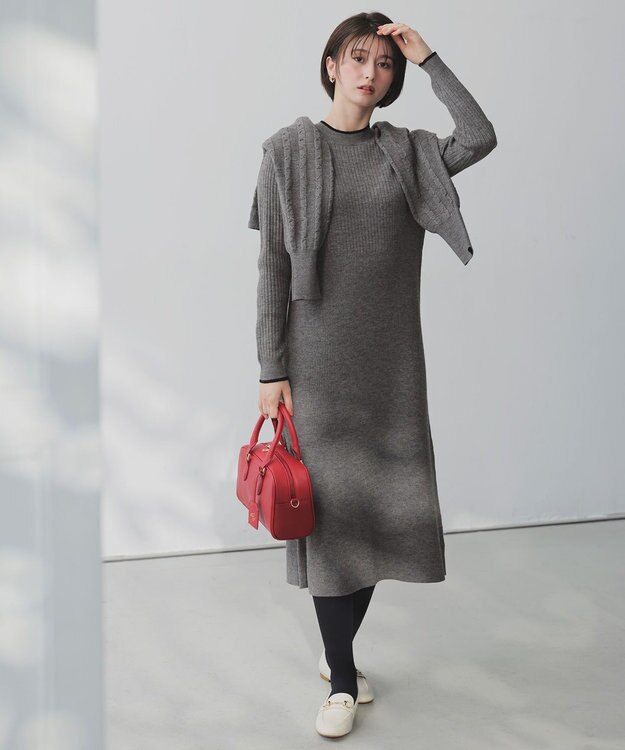 ANY SIS S 【2SET】ニット ボレロ × ワンピース セット スレート×ブラック