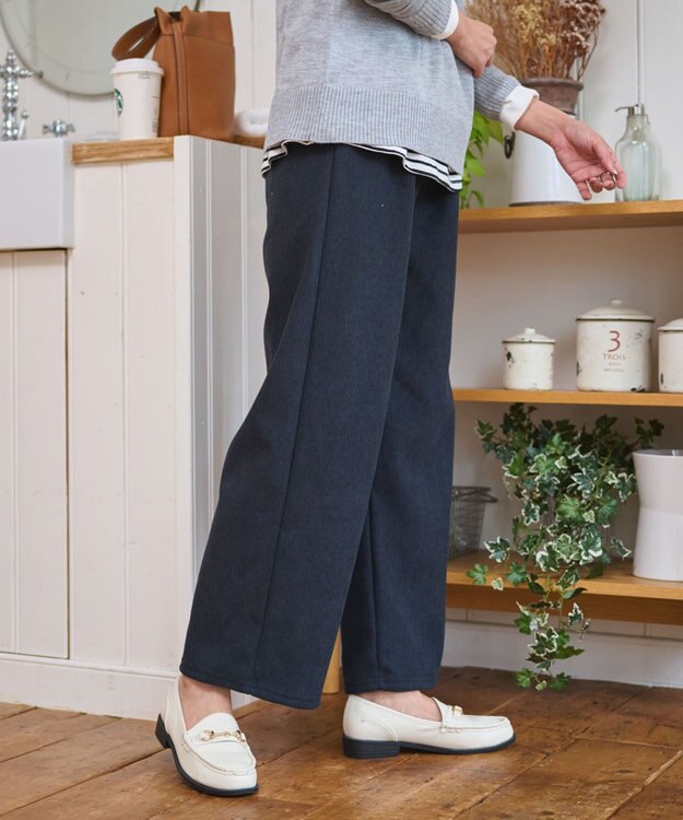 WEGO 【WEB限定/25年秋冬新作/ウエストゴム】裏ベロアワイドイージーパンツ ブラック中濃色