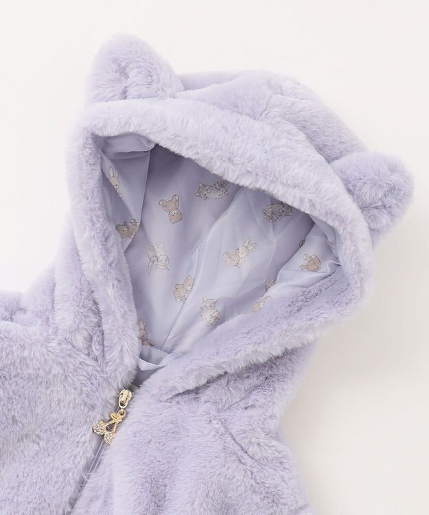 ANY KIDS アニマル耳ボアブルゾン サックスブルー×ネコ耳