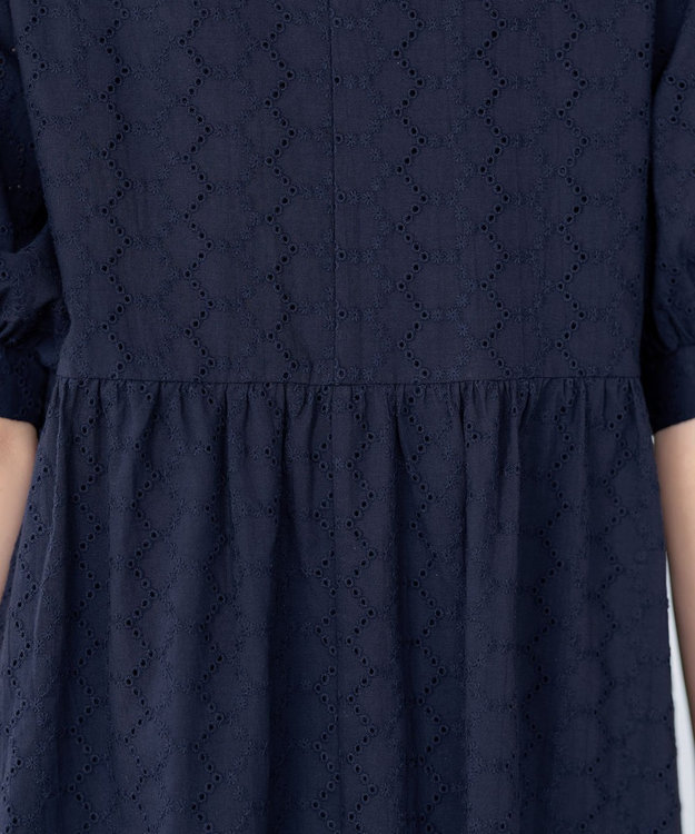 Tiaclasse L 【洗える】パンチングレースAラインワンピース ネイビー