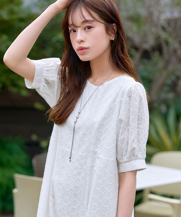 Tiaclasse L 【洗える】パンチングレースAラインワンピース オフホワイト