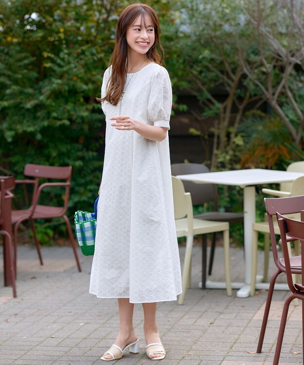 Tiaclasse L 【洗える】パンチングレースAラインワンピース オフホワイト