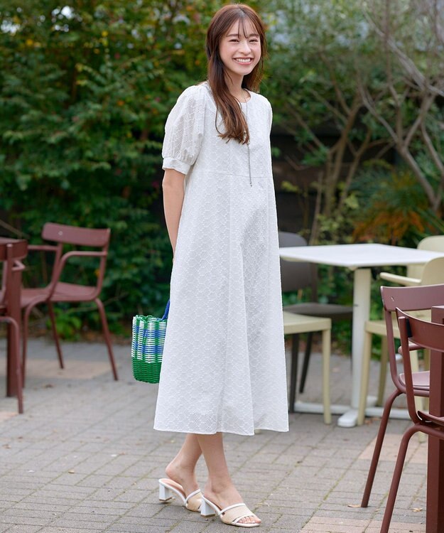 Tiaclasse L 【洗える】パンチングレースAラインワンピース オフホワイト