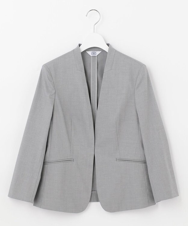 J.PRESS LADIES 【洗える・撥水・防汚】コットンFITTYシャーク ノーカラー ジャケット ライトグレー系