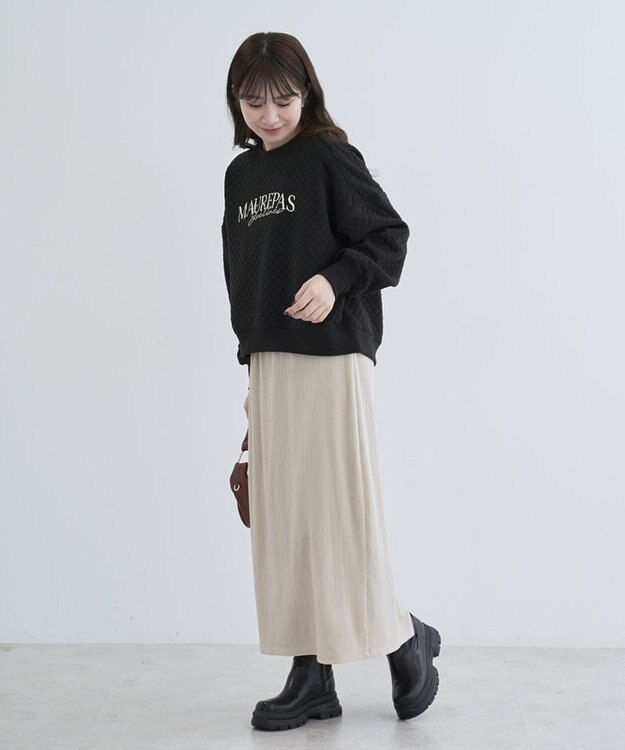 Green Parks ショート丈キルトロゴプルオーバー Black