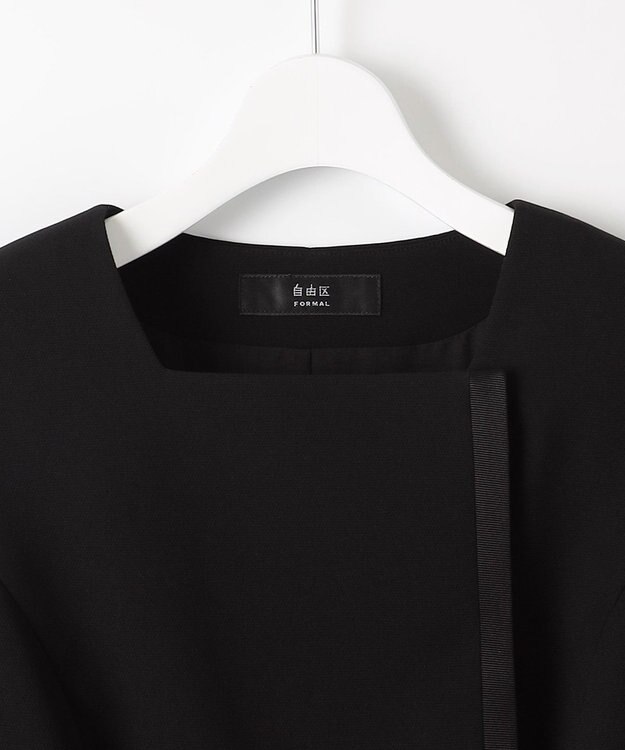 自由区 FORMAL 【ウォッシャブル対応】ドビーボーダーリボン ジャケット+ワンピース ブラック系