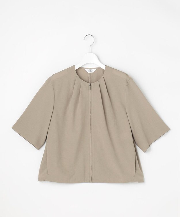 J.PRESS LADIES S 【季節の変わり目に】アキハ BREEZE COOL ノーカラー ブルゾン モカ系