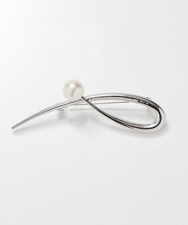 Phoebe 2wayスタイリッシュクロスカーブパールブローチネックレス　シルバー シルバー