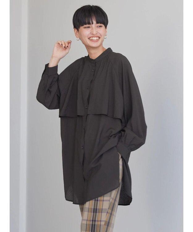 AMERICAN HOLIC バンドカラーフリルシャツチュニック Black