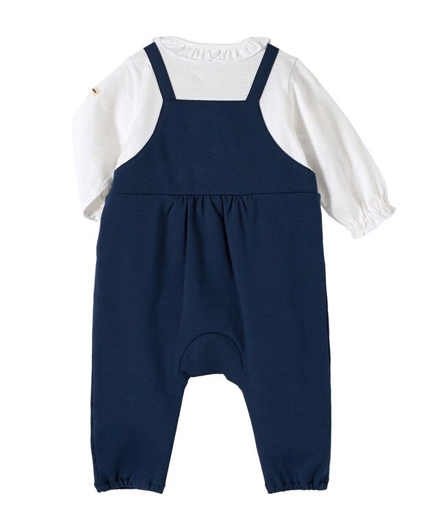 MIKI HOUSE HOT BISCUITS 【70-80cm】オーバーオール重ね着風 カバーオール 紺