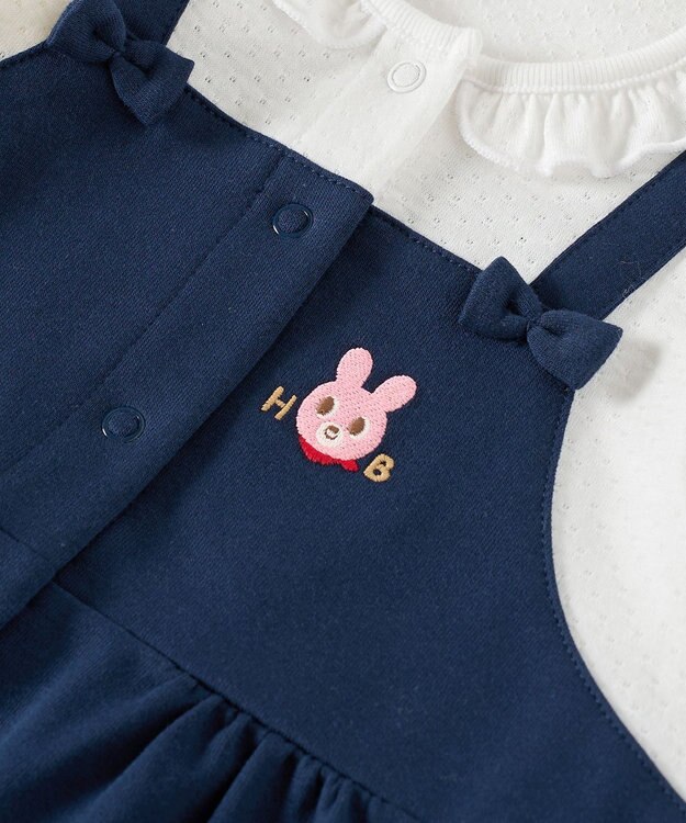 MIKI HOUSE HOT BISCUITS 【70-80cm】オーバーオール重ね着風 カバーオール 紺