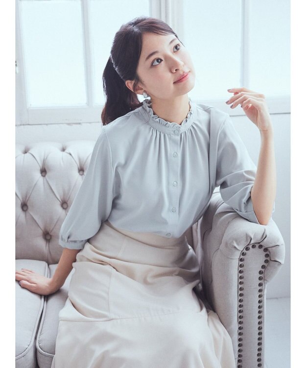 earth music&ecology ２ｗａｙフリル７分袖ブラウス Mint