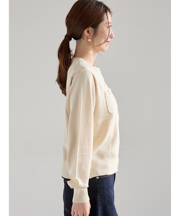 Te chichi 金釦ポケット付きクルーカーディガン ベージュ