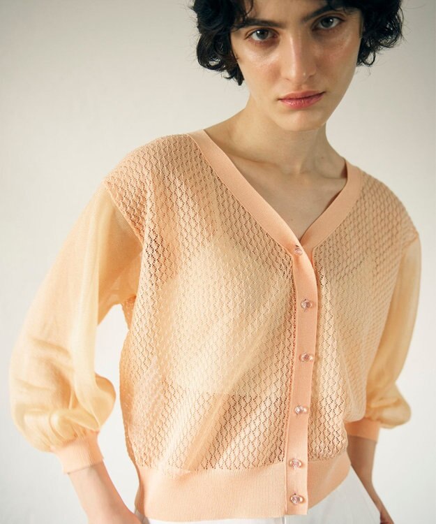 GRACE CONTINENTAL シアードルマンニットカーディガン オレンジ