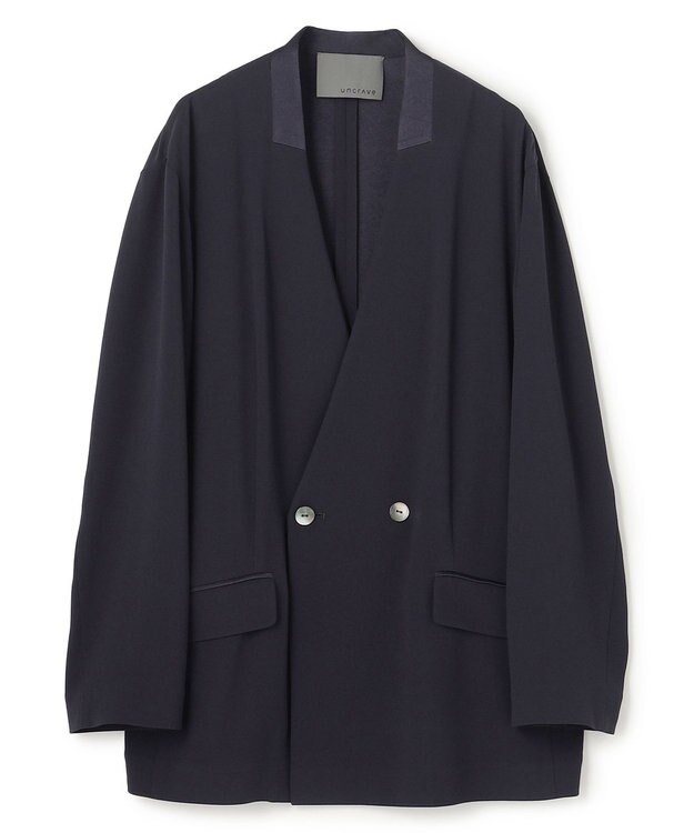 uncrave バックサテンジョーゼット ノーカラージャケット ネイビー