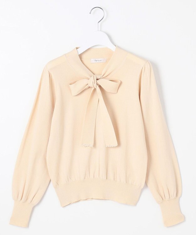 Feroux 【洗える】プチパールボウタイ ニット アイボリー系