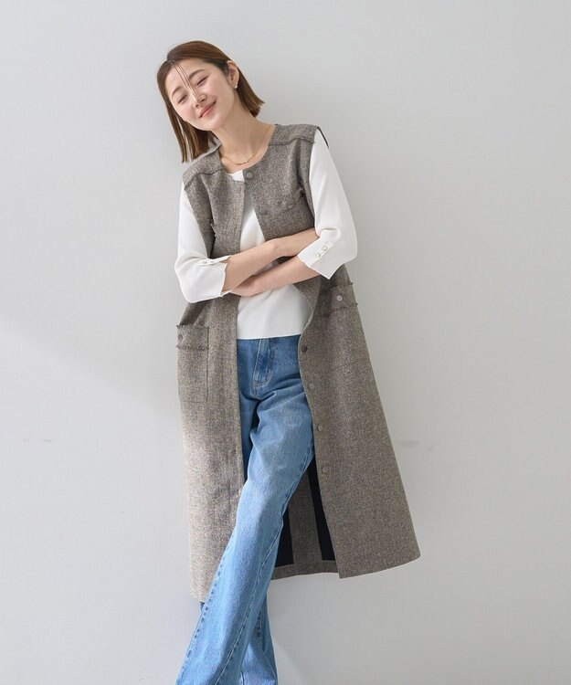 YECCA VECCA ツイードジレジャンスカ Brown