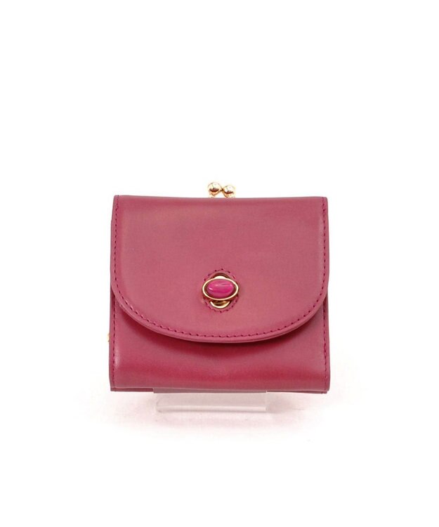 UNBILLION ペルケ perche ジェムストーンヒネリかぶせ三つ折りミニ財布 ピンク
