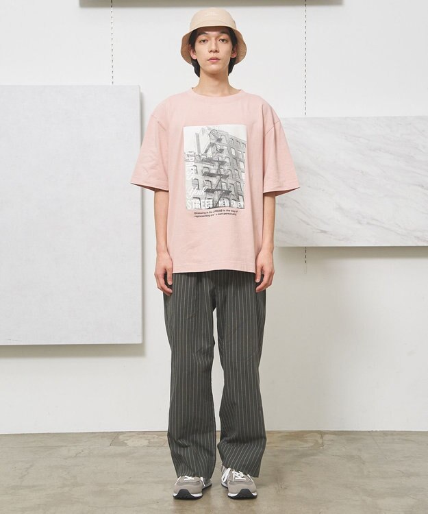 J.PRESS YORK STREET 【UNISEX】コットンリネンイージーストライプ パンツ グレー系1