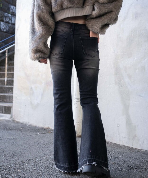 WEGO ローライズスーパーフレアデニムパンツ ブラック