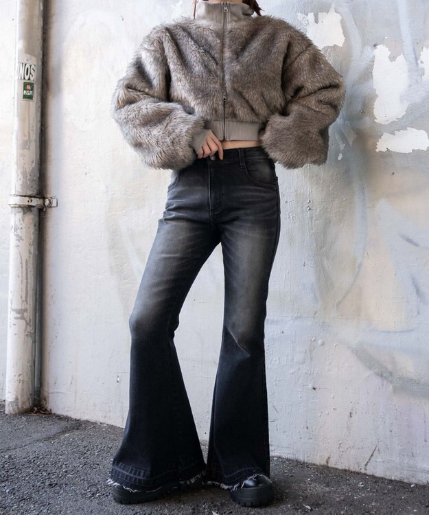 WEGO ローライズスーパーフレアデニムパンツ ブラック