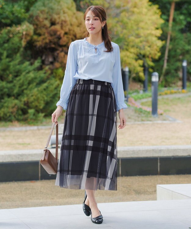 Tiaclasse L チュールレースチェックスカート ブラック×オフホワイト