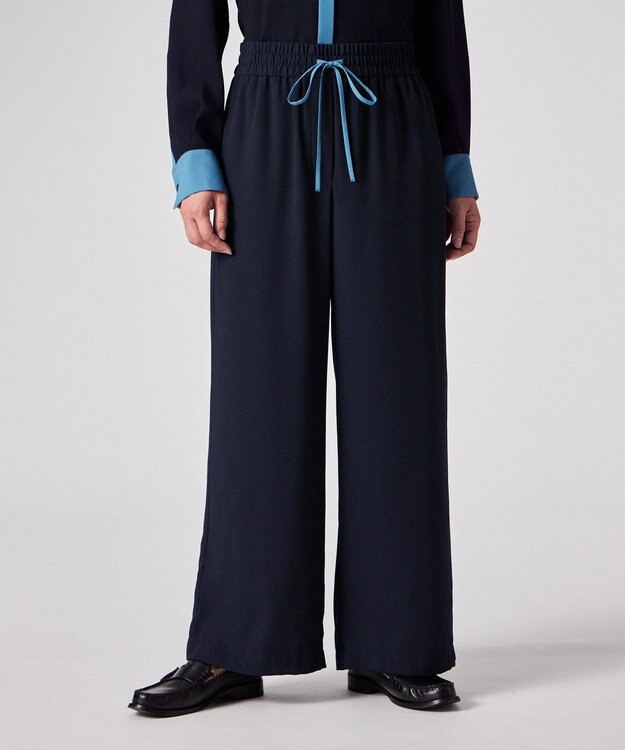 Paul Smith バックサテン ジョーゼット ワイドパンツ ネイビー