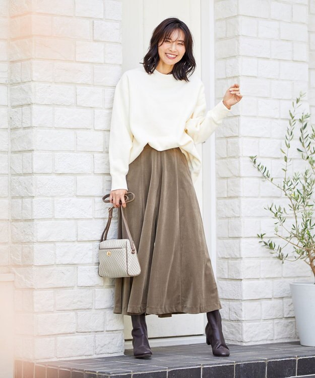 ANY 【洗濯機可】エステルベロア ガウチョパンツ ブラウン系