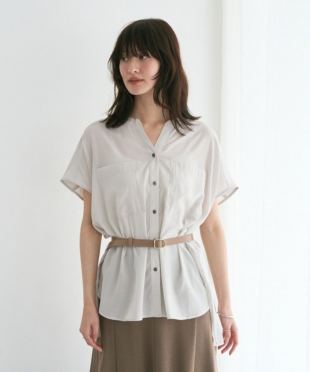 YECCA VECCA 【セットアップ可能】ポケットスキッパーシャツ Gray Beige