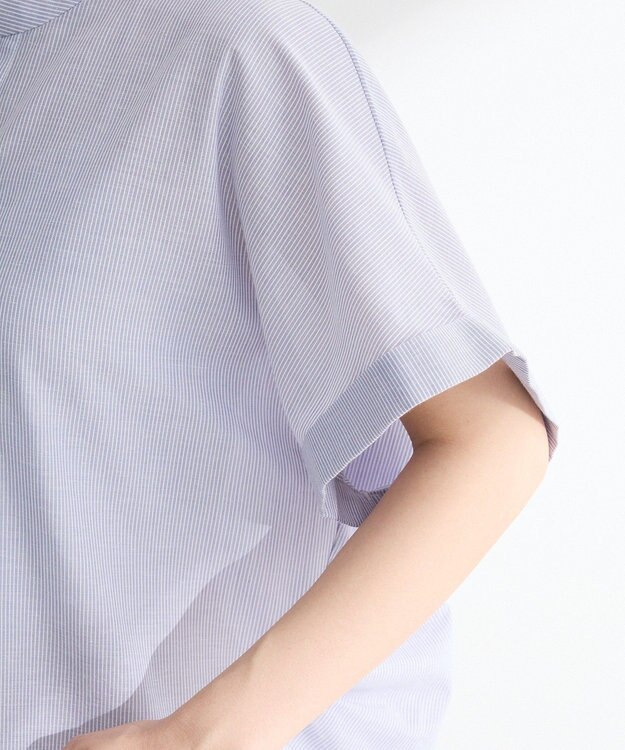 Green Parks 綿麻混フレンチスリーブスキッパーシャツ Stripe