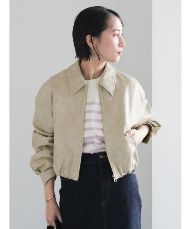 Te chichi フェイクレザークロップドブルゾン グレー