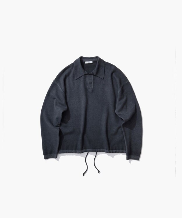 ATON VINTAGE KNIT | スキッパーポロセーター CHARCOAL GRAY