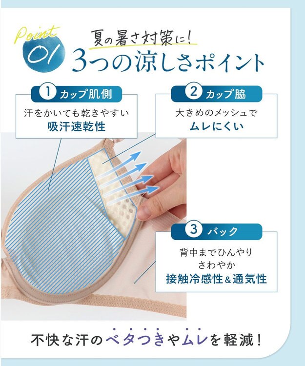 Wing ブラジャー 汗のベタつきや不快感を軽減 軽やかなつけごこち 背中すっきり 【夏のうすかるブラ】 春 夏 KB2873 ウイング／ワコール サックス