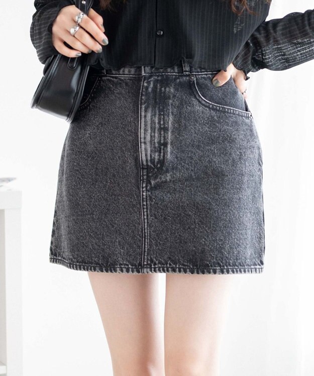 WEGO デニム台形ミニスカート ブラックその他