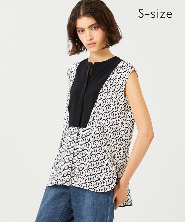 BEIGE， 【S-size】MONT THABOR / ロゴブラウス Ecru×Black