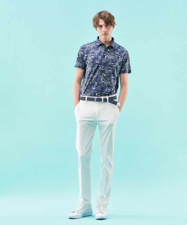 23区GOLF 【MEN】【吸水速乾/UVカット】パリマップ総柄ポロシャツ ネイビー系5
