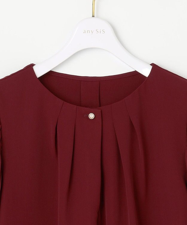 ANY SIS L 【洗える】プリーツスリーブ ブラウス ボルドー