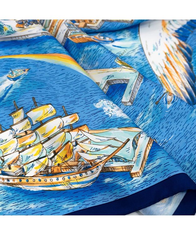 Marca 【伝統横濱スカーフ】YOKOHAMA MINATOMIRAI  大判 シルクツイル スカーフ ブルー