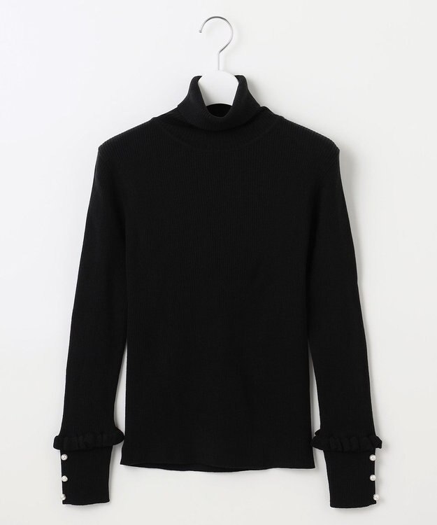 Feroux パールボタン リブタートル ニット ブラック系