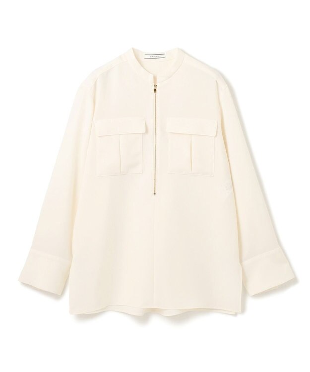 BEIGE， 【洗える】JASMINE / スタンドカラージップブラウス Ecru