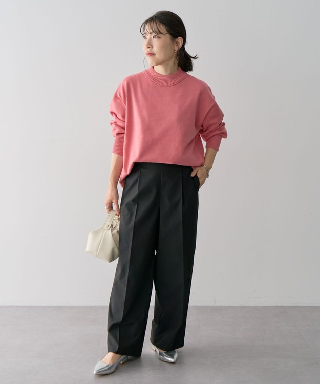 Green Parks もちやわモックネックニットプルオーバー Pink