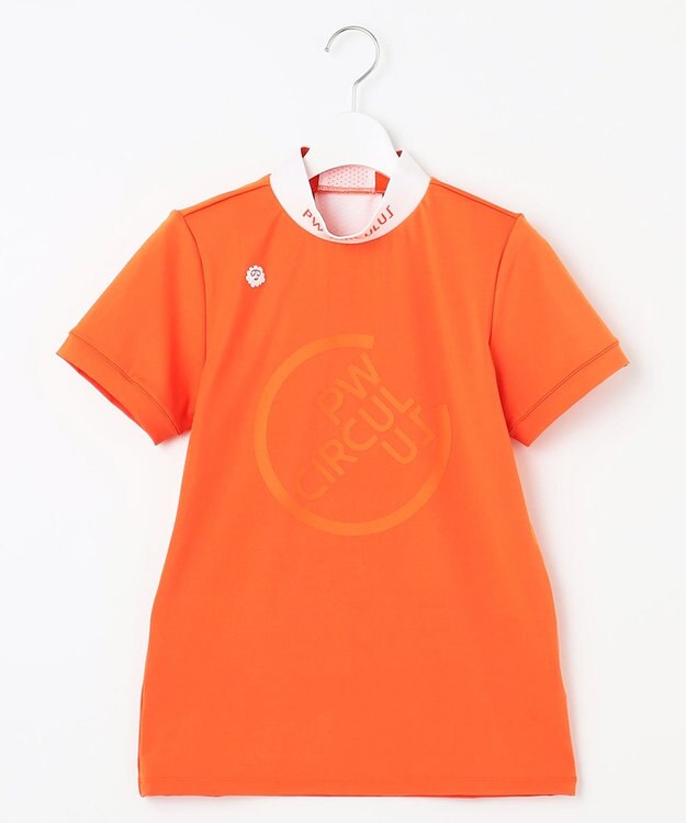 PW CIRCULUS 【WOMEN】【ストレッチ / UVケア】バックメッシュロゴ モックネック シャツ ゴルフウェア レディース オレンジ系