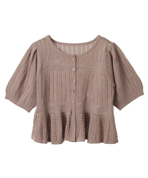 earth music&ecology ＳＥＴ２点レース編みペプラムカーデ＋スカート Pink Beige