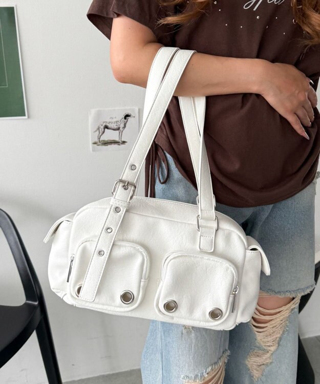 WEGO アイレットデザインボストンバッグ ホワイト