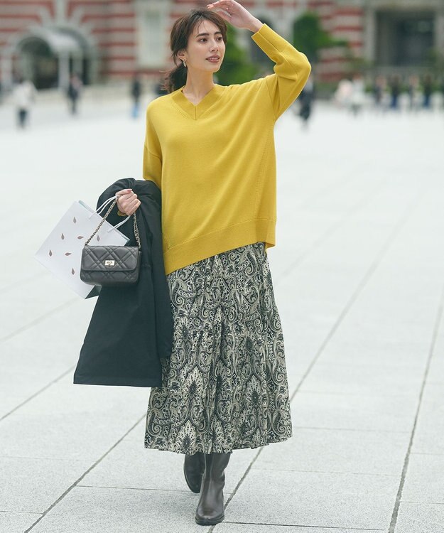 23区 S 【洗える】ウールミドルゲージ Vネック チュニック ニット イエロー系