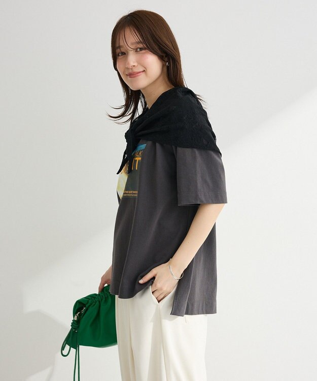 Green Parks ＳＥＴ２点フォトＴシャツ＋レーススカーフ Charcoal Gray