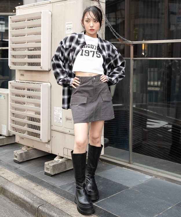 WEGO ヴィンテージウォッシュカーゴミニスカート ブラック中濃色