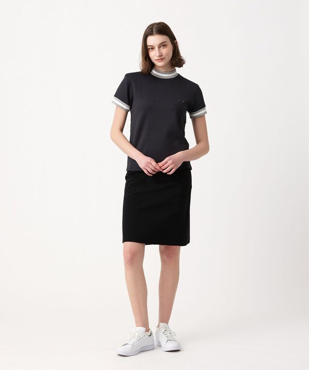 23区GOLF 【23Fondation/WOMEN】【吸水速乾/UVケア】ラインモックシャツ ブラック系